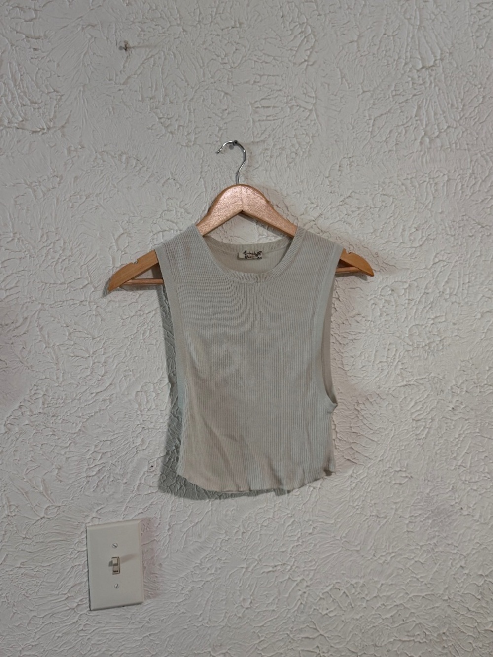 Free People Women’s Small Cream Ribbed Knit Sleeveless Tank Top
